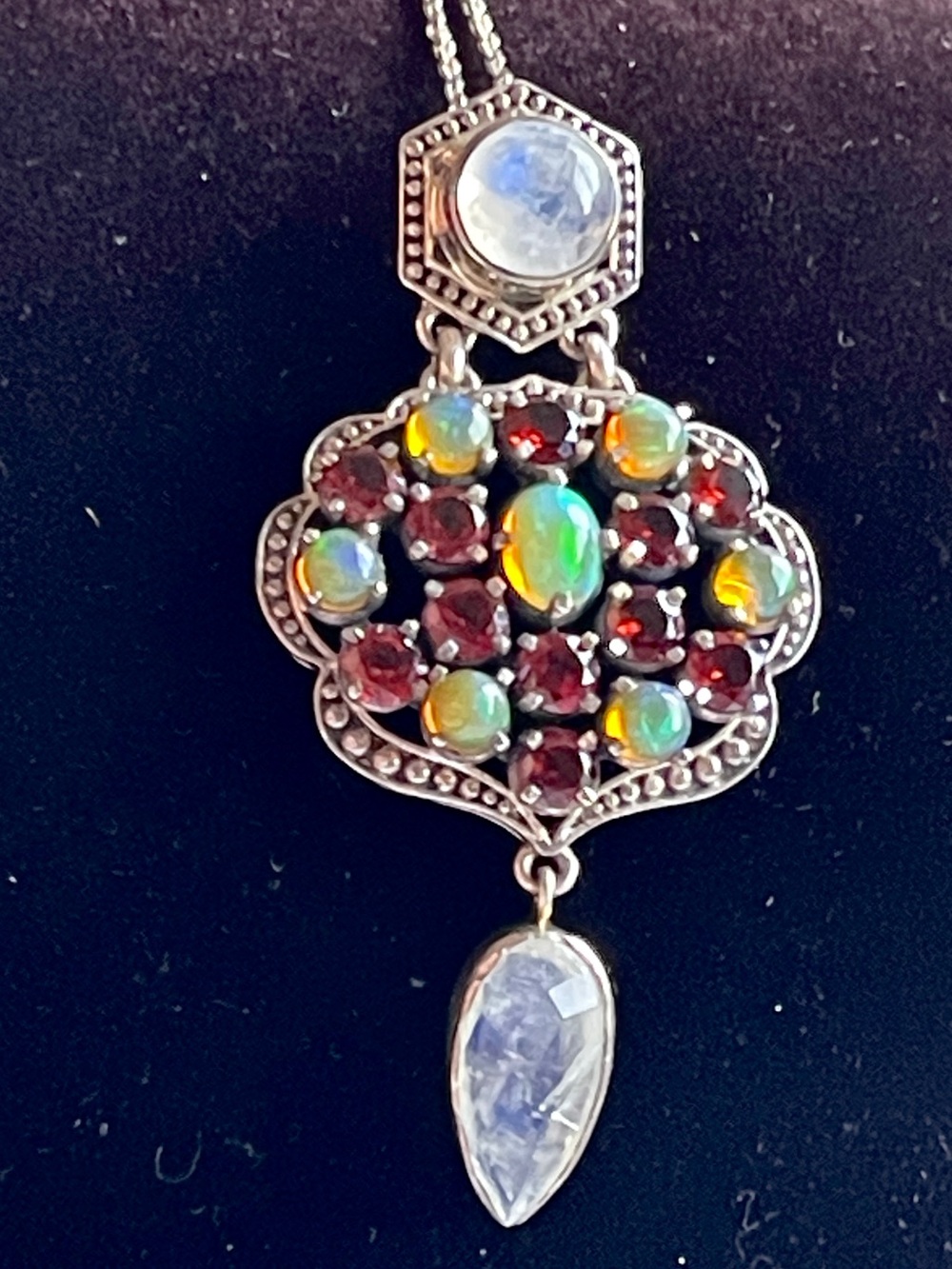 RARE Nicky Butler Medallion Necklace Opal Garnet Moonstone Queen’s Choice 13.33g